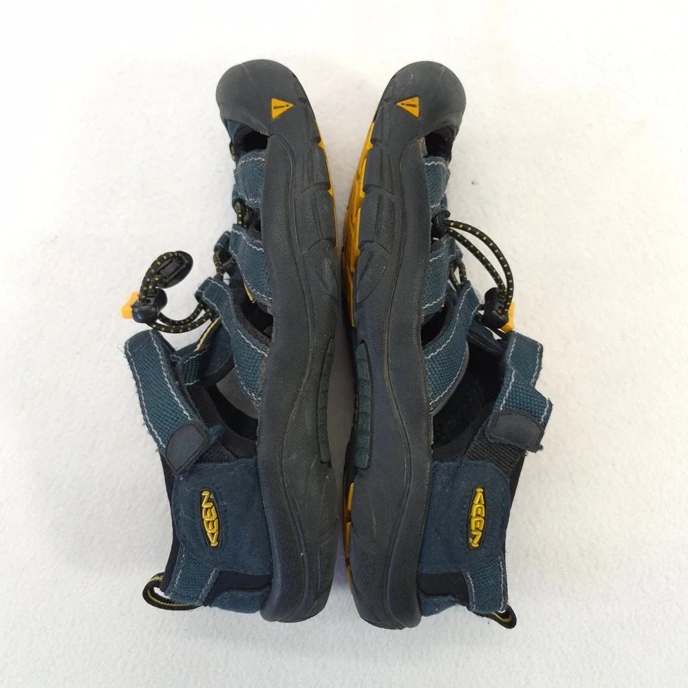Keen Blue Leather Textile Hiking Sandals Bungee Hook Loop Ankle Straps Size 4